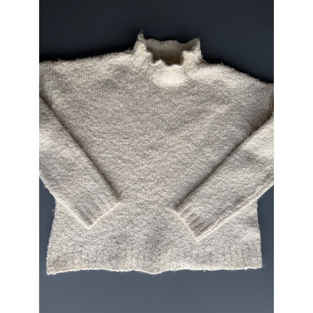 J.Crew Cream Boucle Mock Neck Sweater Wool Alpaca Blend Womens Medium